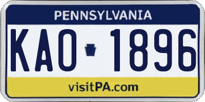 PA license plate KAO1896