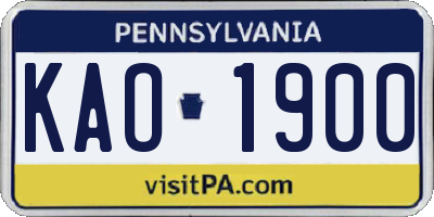 PA license plate KAO1900