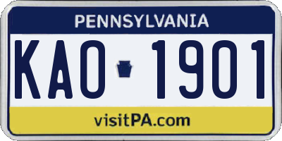 PA license plate KAO1901