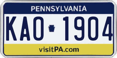 PA license plate KAO1904