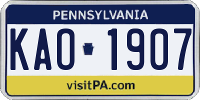 PA license plate KAO1907