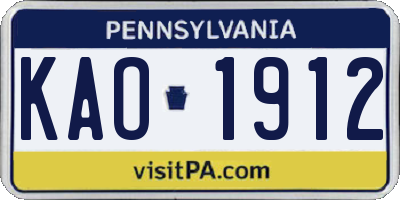 PA license plate KAO1912