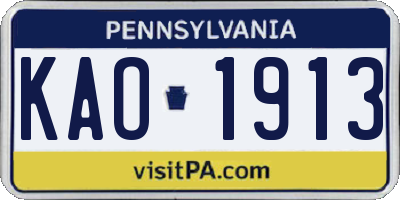 PA license plate KAO1913
