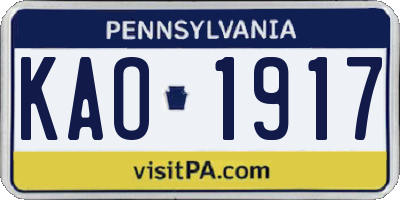 PA license plate KAO1917