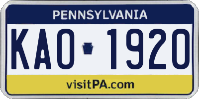 PA license plate KAO1920