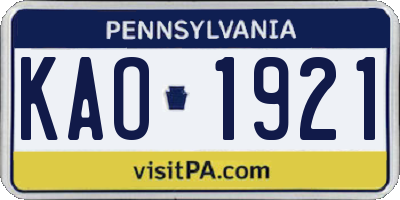 PA license plate KAO1921