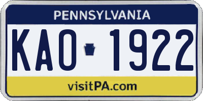 PA license plate KAO1922