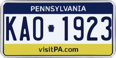 PA license plate KAO1923