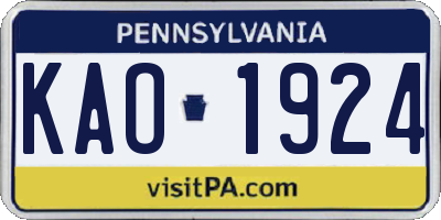 PA license plate KAO1924
