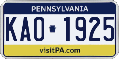PA license plate KAO1925