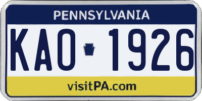 PA license plate KAO1926