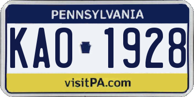 PA license plate KAO1928