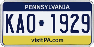 PA license plate KAO1929