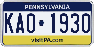 PA license plate KAO1930