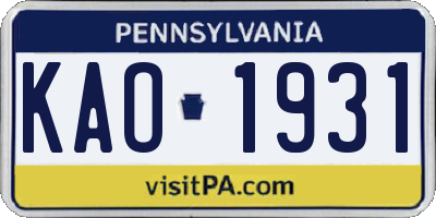 PA license plate KAO1931