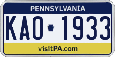 PA license plate KAO1933