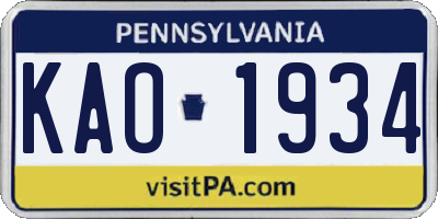 PA license plate KAO1934