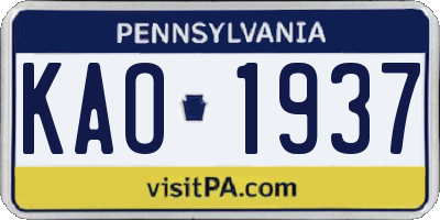 PA license plate KAO1937