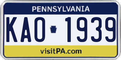 PA license plate KAO1939