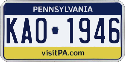 PA license plate KAO1946