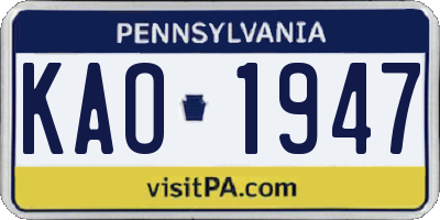 PA license plate KAO1947
