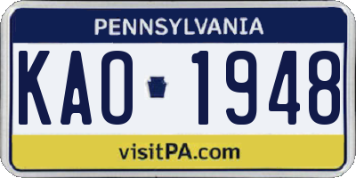 PA license plate KAO1948