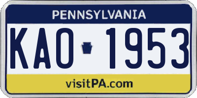 PA license plate KAO1953