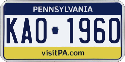 PA license plate KAO1960