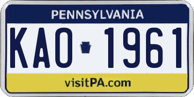 PA license plate KAO1961