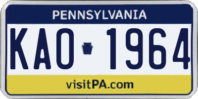PA license plate KAO1964