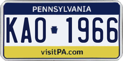 PA license plate KAO1966