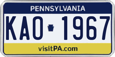 PA license plate KAO1967