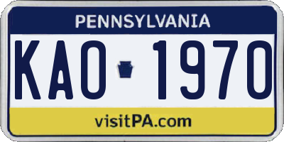 PA license plate KAO1970