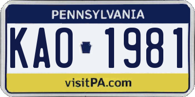 PA license plate KAO1981