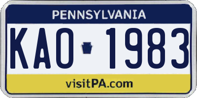PA license plate KAO1983