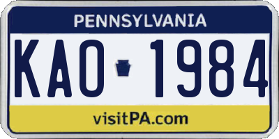 PA license plate KAO1984