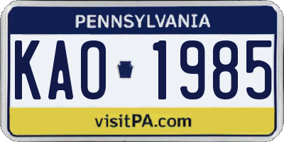 PA license plate KAO1985