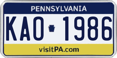 PA license plate KAO1986