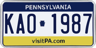 PA license plate KAO1987