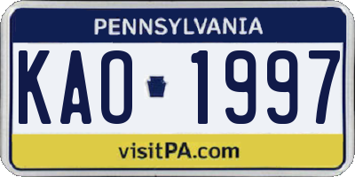 PA license plate KAO1997