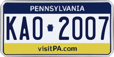 PA license plate KAO2007