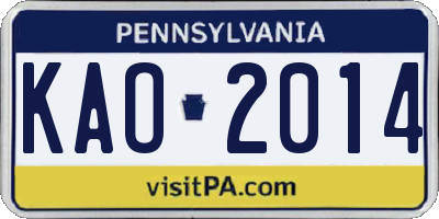PA license plate KAO2014