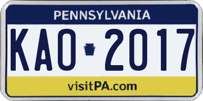 PA license plate KAO2017