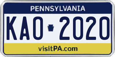 PA license plate KAO2020