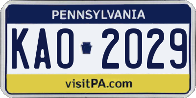 PA license plate KAO2029