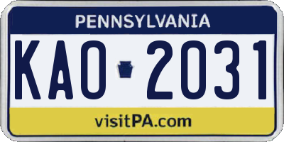 PA license plate KAO2031