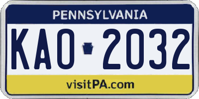 PA license plate KAO2032