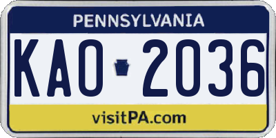 PA license plate KAO2036