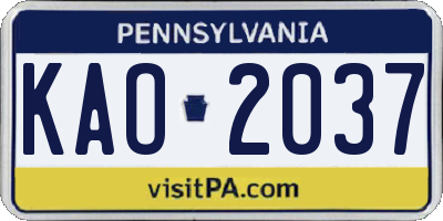 PA license plate KAO2037