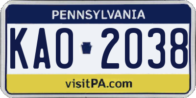 PA license plate KAO2038